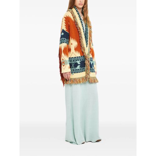 Golden Dusk Geometric-pattern Fringed Cardi-coat