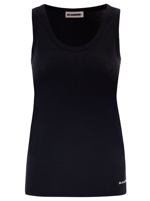 Black Crewneck Sleeveless Top In Cotton Woman