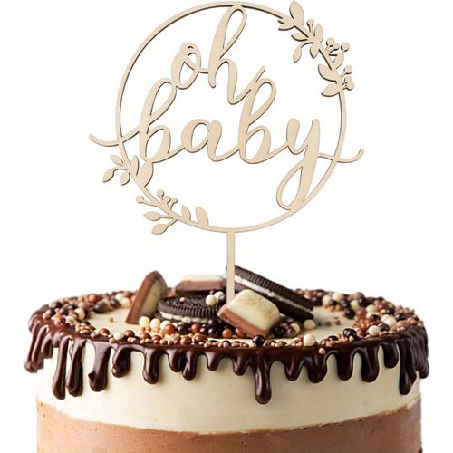 TEMU Handcrafted Hardwood Baby Shower Cake Topper - Italian Battesimo & Comunione Decoration For Baptism, Christening, First Communion - Elegant