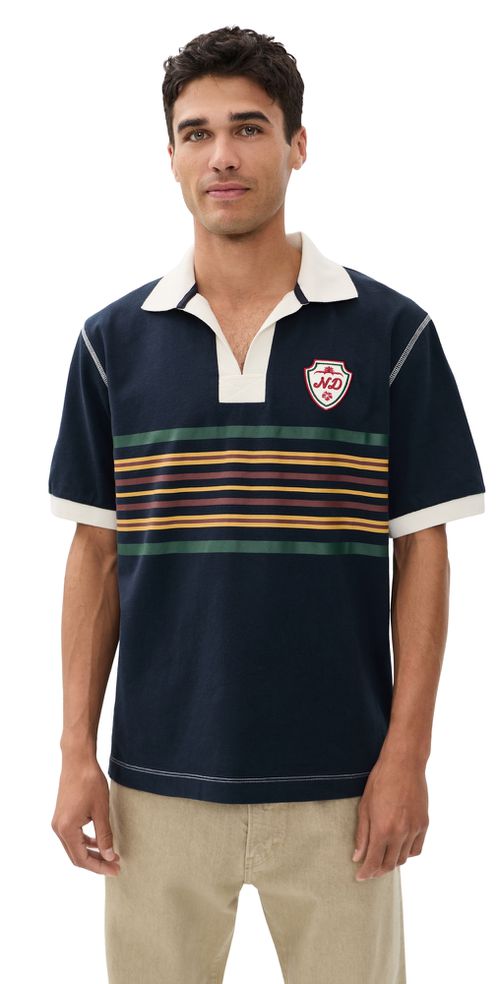 Short Sleeve Striped Rugby Polo Navy