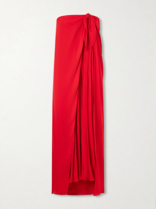 Brittani Strapless Wrap-effect Satin Maxi Dress - Red