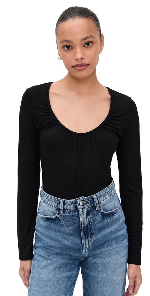 Cassandra Long Sleeve Ruched Bodysuit Black