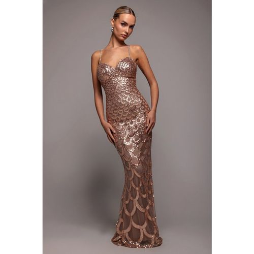 Goddiva Diamante Strap Fish Scale Sequin Maxi Dress - Champagne