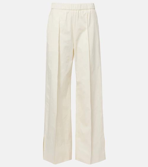 Pleated cotton wide-leg pants