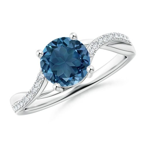 Angara 1.55 Carats Solitaire London Blue Topaz Twisted Split Shank Ring in Platinum