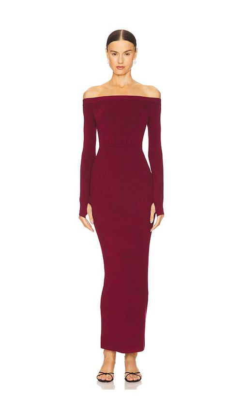Michael Costello x REVOLVE Off Shoulder Bodycon Maxi Dress in Burgundy. M. Also in
