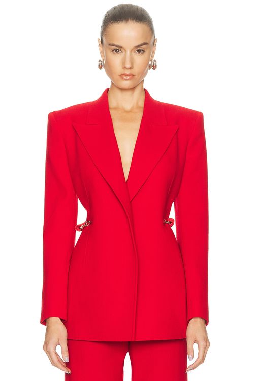 Gabriela Hearst Epona Blazer in Scarlet Red - Red. 36 also in