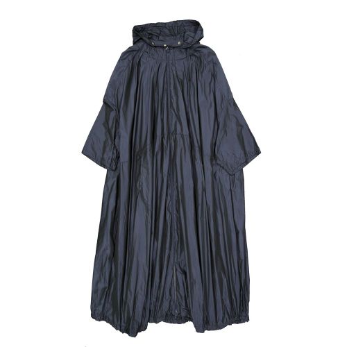 Flared Tiered Polyester Coat — Navy