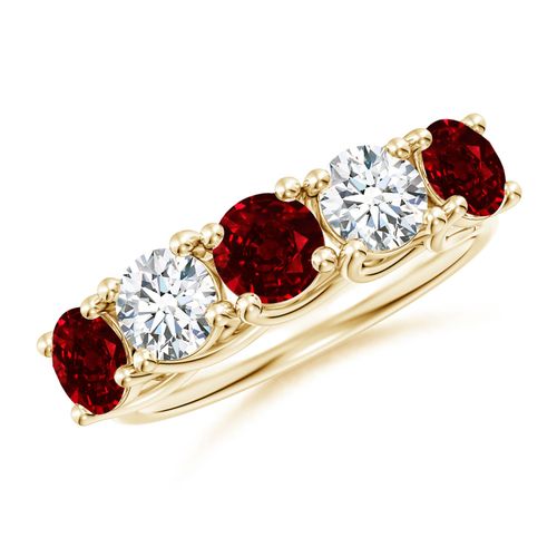 Angara 1.8 Carats Half Eternity Five Stone Ruby and Diamond Wedding Band in 18K Yellow Gold