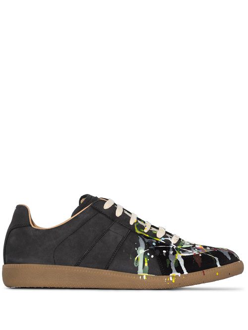 Paint splatter lambskin sneakers - Black