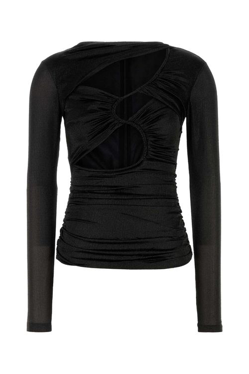 Black Stretch Silk Blend Rose Top