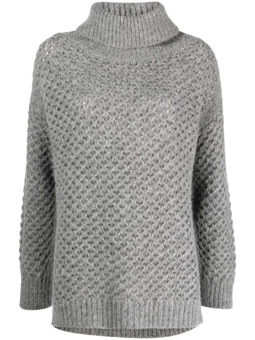 Roll-neck knitted jumper - Grey