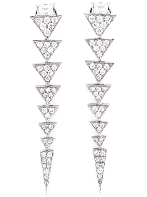 Long triangle drop diamond earrings - Metallic