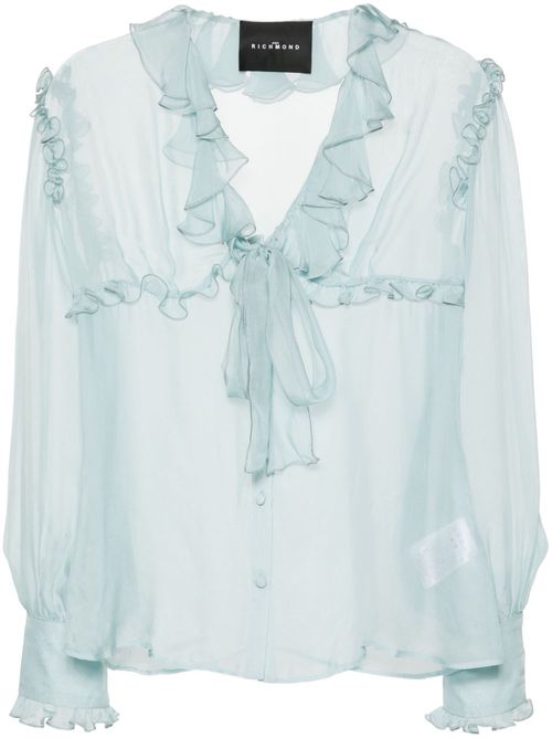 Ruffled sheer blouse - Blue