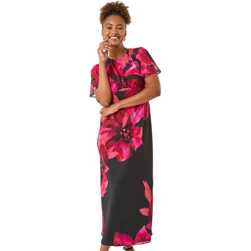 Roman Womens Floral Print Flutter Sleeve Midi Dress - Red