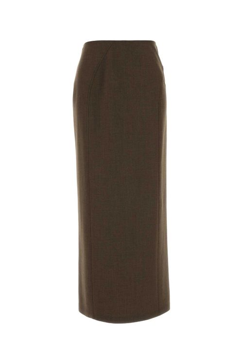 Stretch Wool Blend Skirt — Brown