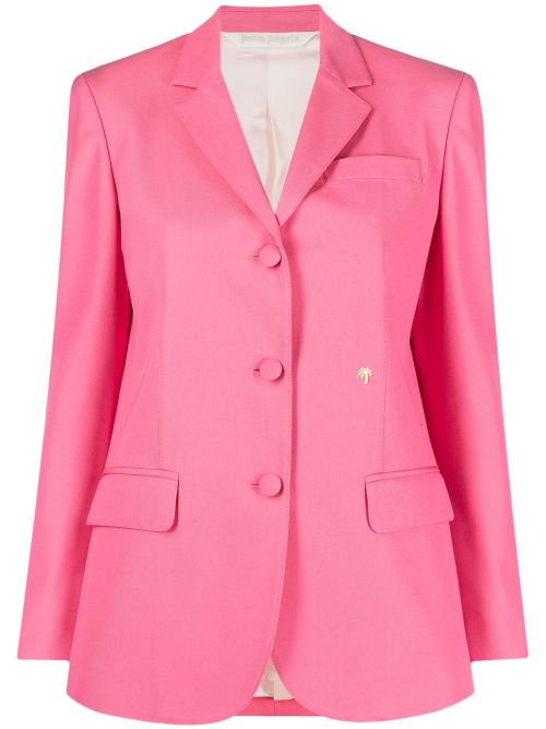 Logo-Embroidered Cotton Blazer — Pink