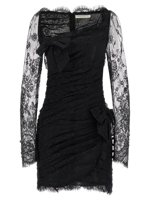 Lace Long-Sleeve Dress — Black