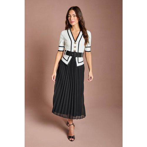 Coast Women's Bodice Belted Pleated Midi Dress in Mono