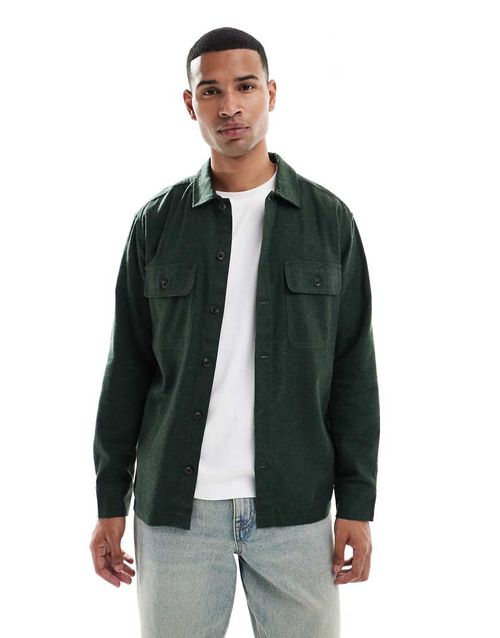 Brushed overshirt in khaki-Green