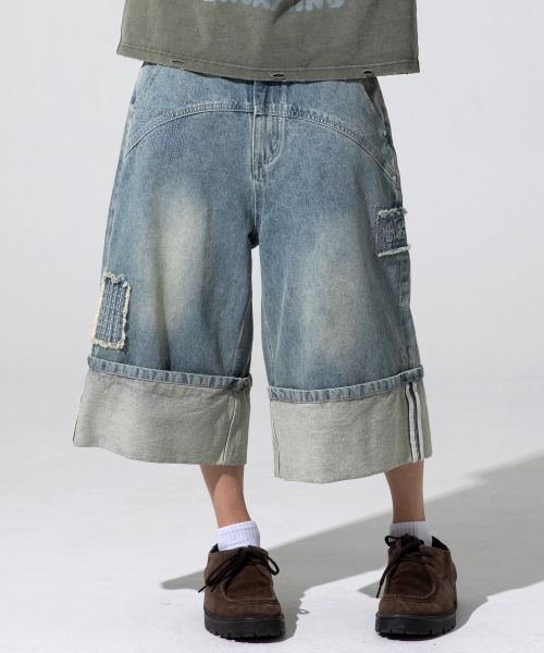XP284 Boro Patchwork Bermuda Denim Pants
