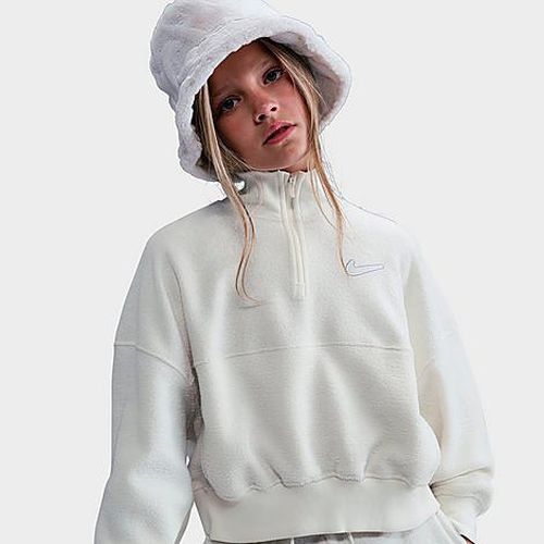 Girls' Big Kids Sportswear Long-Sleeve Fleece Quarter-Zip Top in Soft Pearl/White