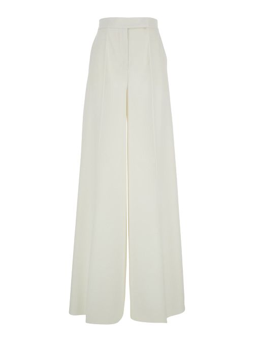 Wide Leg Virgin Wool Trousers — White