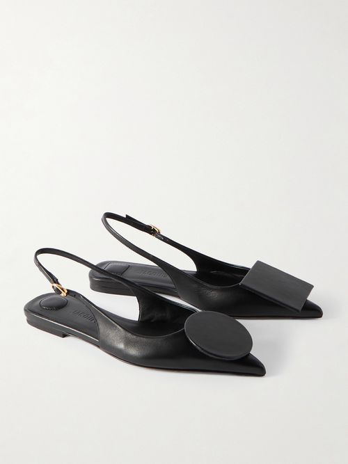 Duelo Embellished Leather Point-toe Slingback Flats - Black