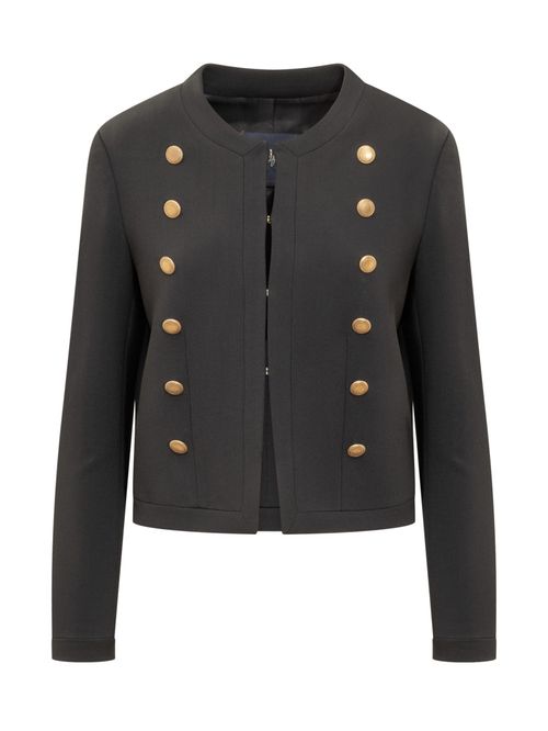 Black Solid Crew Neck Blazer