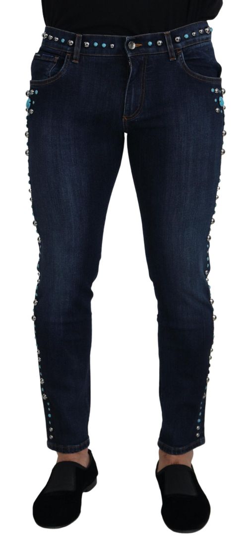 Studded Cotton Jeans — Blue
