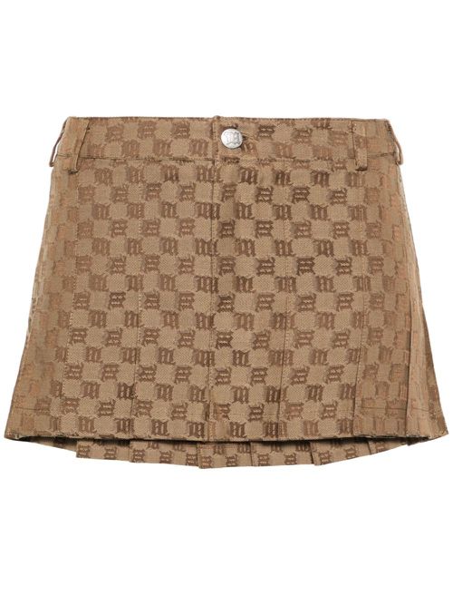 Monogram-jacquard pleated miniskirt - Brown