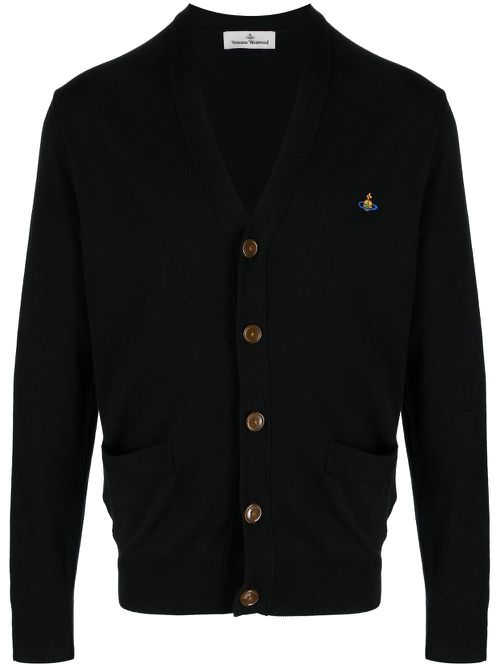 Orb logo-embroidered knitted cardigan - Black
