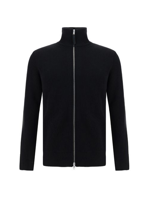 Ribbed Zip-Up Knit Sweater — Black