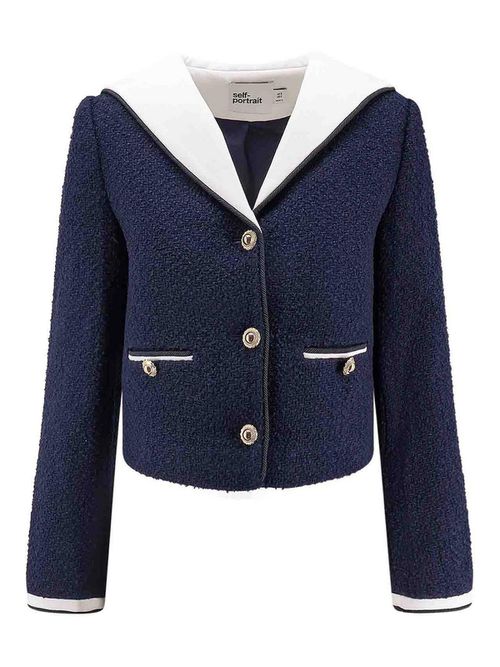 BouclÃ fabric jacket with jewel buttons