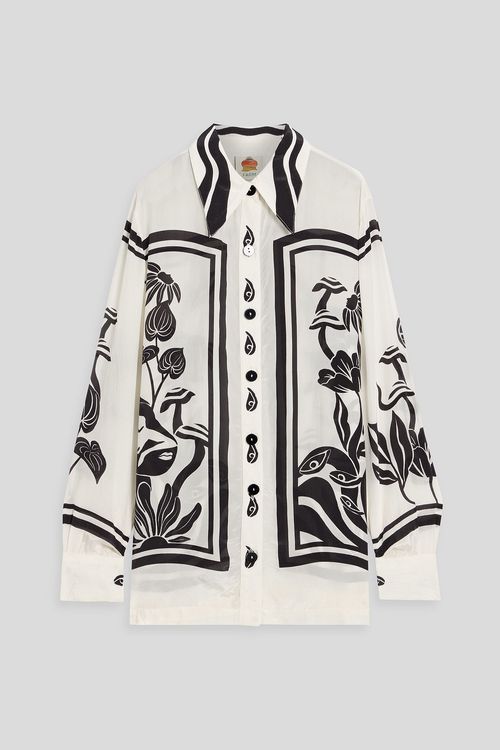 Printed crepe de chine shirt - White - XS