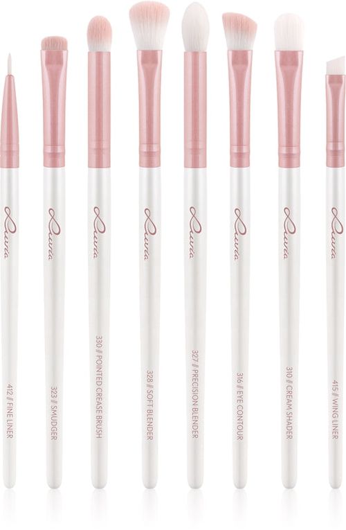 Luvia Cosmetics Prime Vegan All Eye Want Eye Brush Set Pearl White / Coffee Brown Metallic Candy (Pearl White / Pink) 8pcs