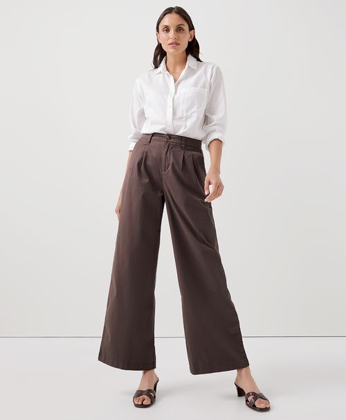 Women's Carob Boulevard Brushed Twill Wide Leg Trouser