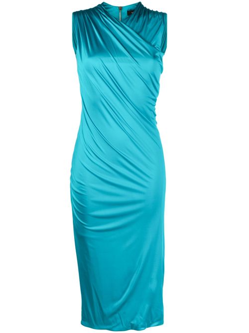 Ruched sleeveless midi dress - Blue