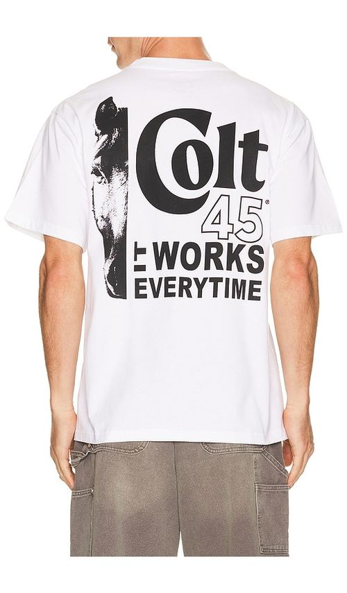 Philcos Colt 45 Works Every Time Tee in White. M. Also in S, L, XL/1X