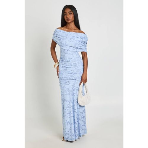 Boohoo Women's Burnout Draped Detail Maxi Dress in Pastel Blue