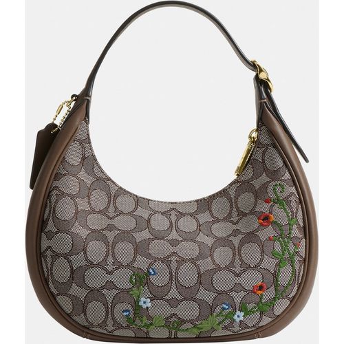 Coach Womens Emily Shoulder Bag In Signature Jacquard With Floral Embroidery - Brown - One