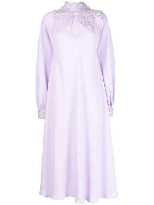 Embroidered high-neck midi dress - Purple