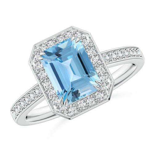Angara 1.95 Carats Emerald-Cut Swiss Blue Topaz Engagement Ring with Diamonds in Platinum