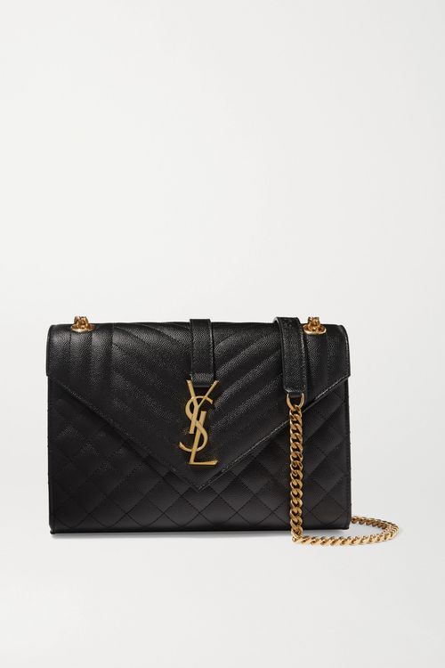 Envelope Medium Quilted Textured-leather Shoulder Bag - Black