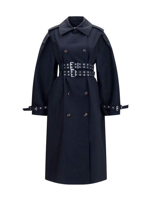 Double-Breasted Cotton with Double Belt Trench Coat — Black