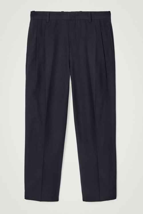PLEATED COTTON TAPERED PANTS