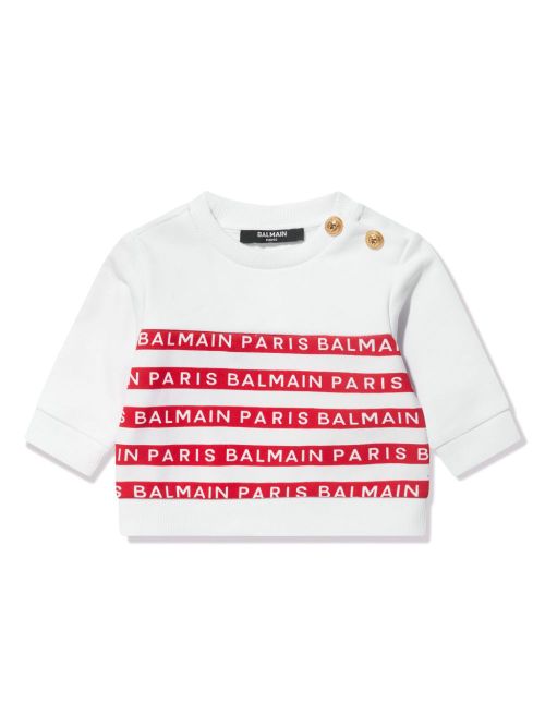 Logo stripe-print cotton sweatshirt - White