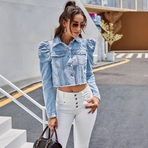 Women's Denim Jacket With Lapel Collar - Relaxed Fit, Long Sleeve, Medium Weight, Pure Cotton Blend For Casual & Office Wear Light Blue, Dark Blue