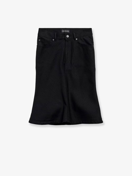 Cotton Midi Flared Skirt — Black