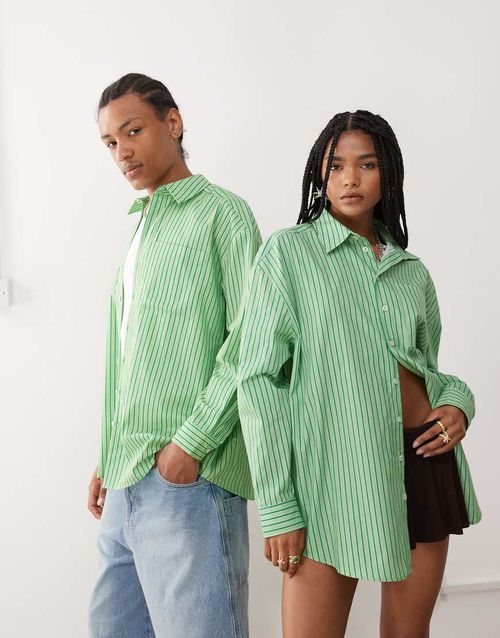 Reclaimed Vintage unisex oversized shirt in green stripe-Multi